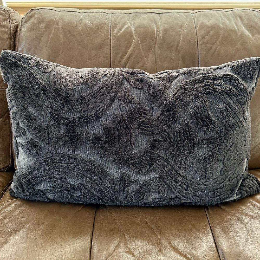 Pottery Barn Charcoal and Black Textured Chenille Accent Lumbar Pillow Cover